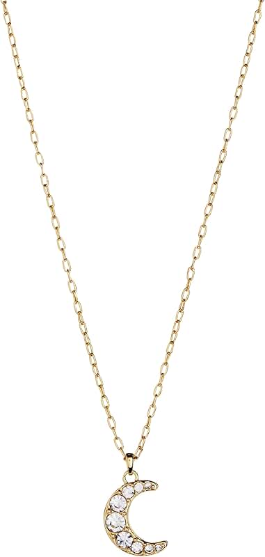 Adjustable Moon and Crystal Necklace in Shiny Gold