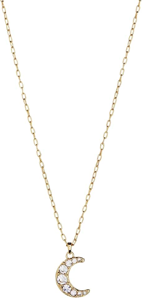 Adjustable Moon and Crystal Necklace in Shiny Gold