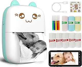 Portable Inkless Sticker Printer with 8 Rolls for Photos and Notes