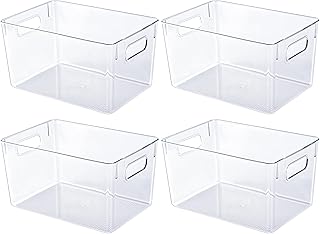 4 Clear Plastic Storage Bins with Handles