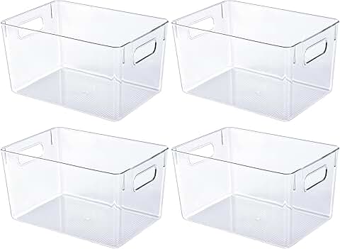 4 Clear Plastic Storage Bins with Handles