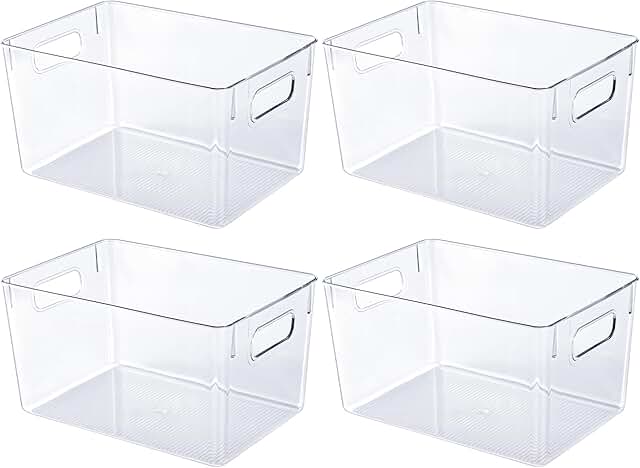 4 Clear Plastic Storage Bins with Handles