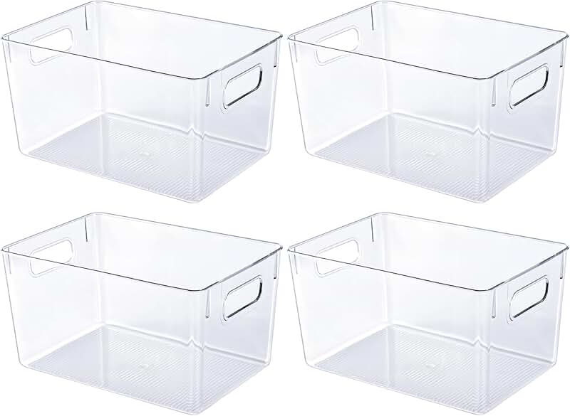 4 Clear Plastic Storage Bins with Handles