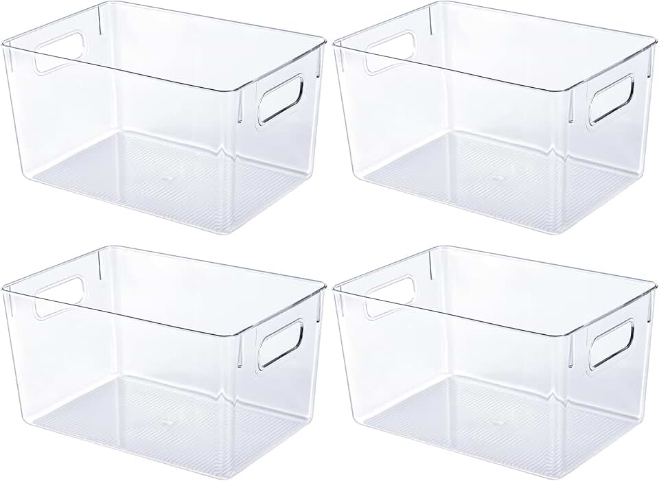 4 Clear Plastic Storage Bins with Handles
