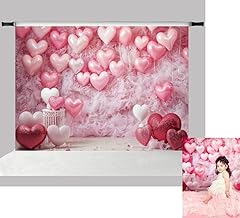 Pink Valentine's Day Photo Backdrop with White Floor and Balloons