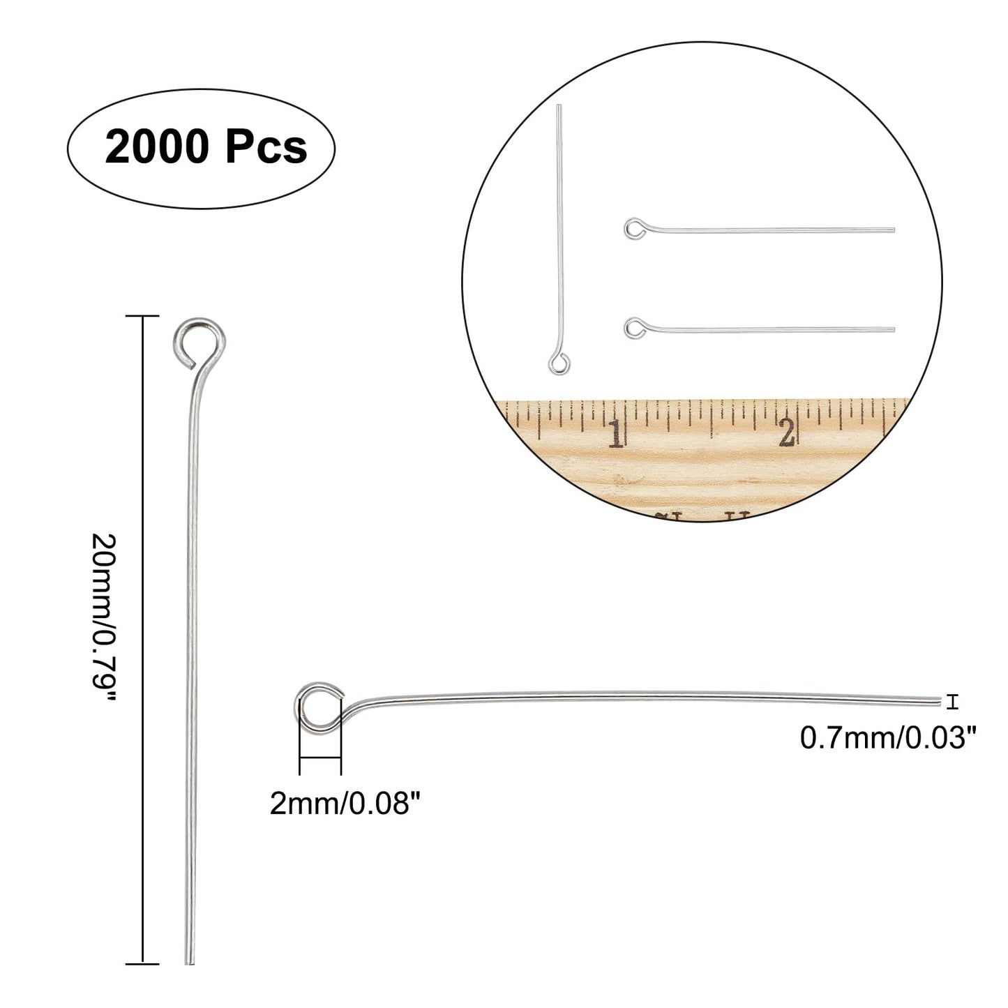 2000 Stainless Steel Open Loop Pins for Jewelry Making