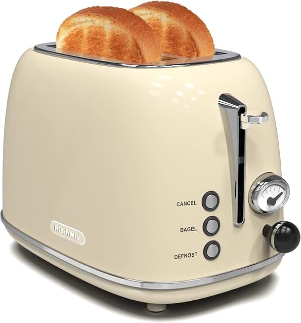 2-Slice Retro Stainless Steel Toaster with Wide Slots
