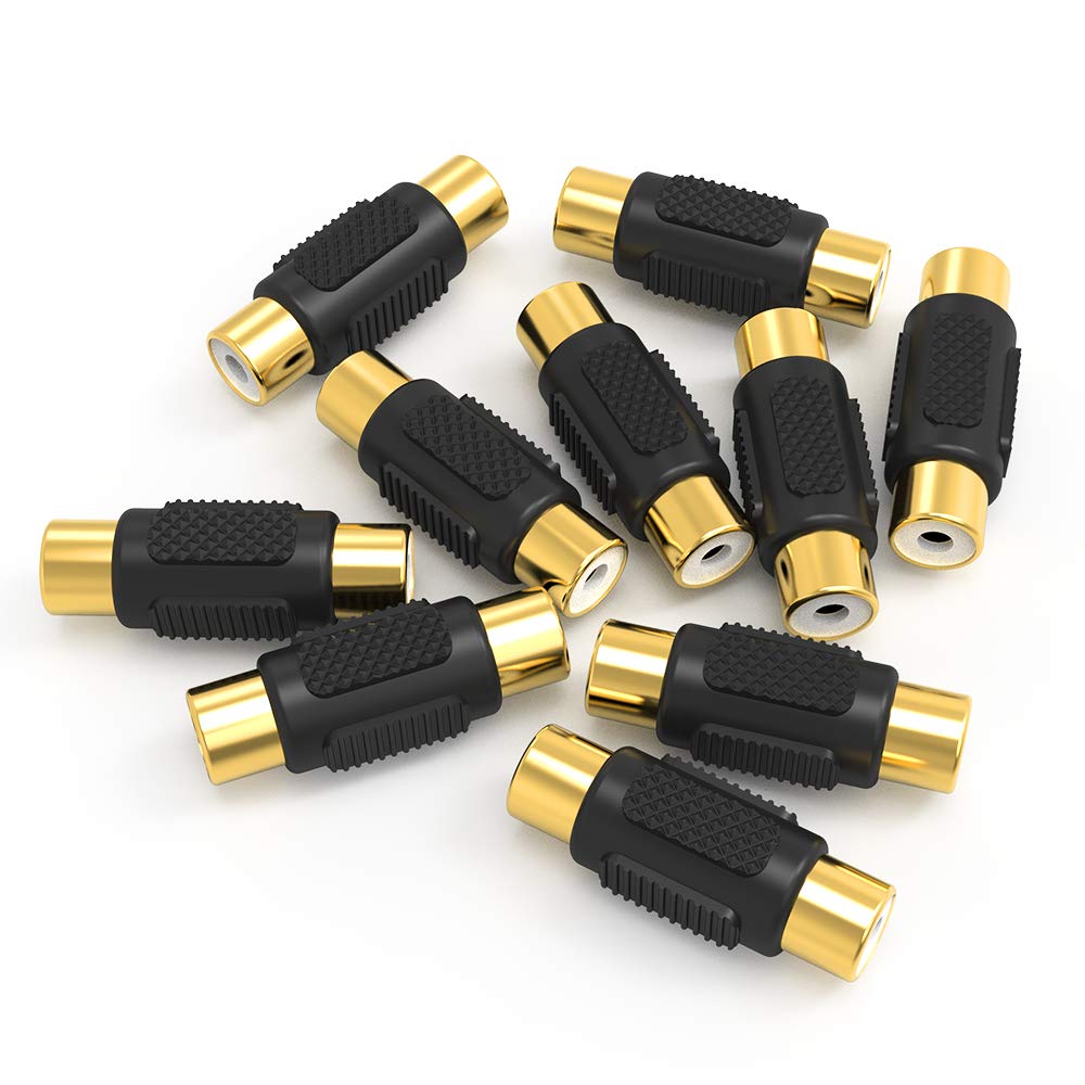 10 Pack RCA Female to Female Coupler Audio Video Gold Adapter, for Phono,Speaker,RCA Cable,Amplifier