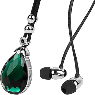 Wireless Bluetooth Necklace Earbuds with Green Gemstone