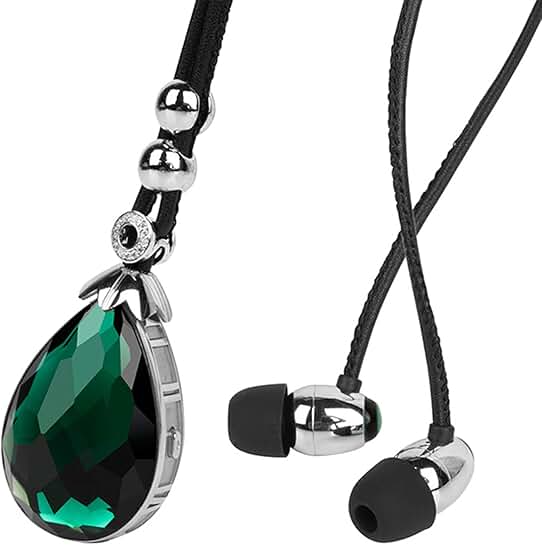 Wireless Bluetooth Necklace Earbuds with Green Gemstone