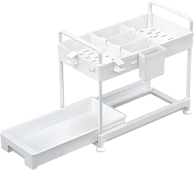 2-Tier Under Sink Organizer with Hooks and Shelf