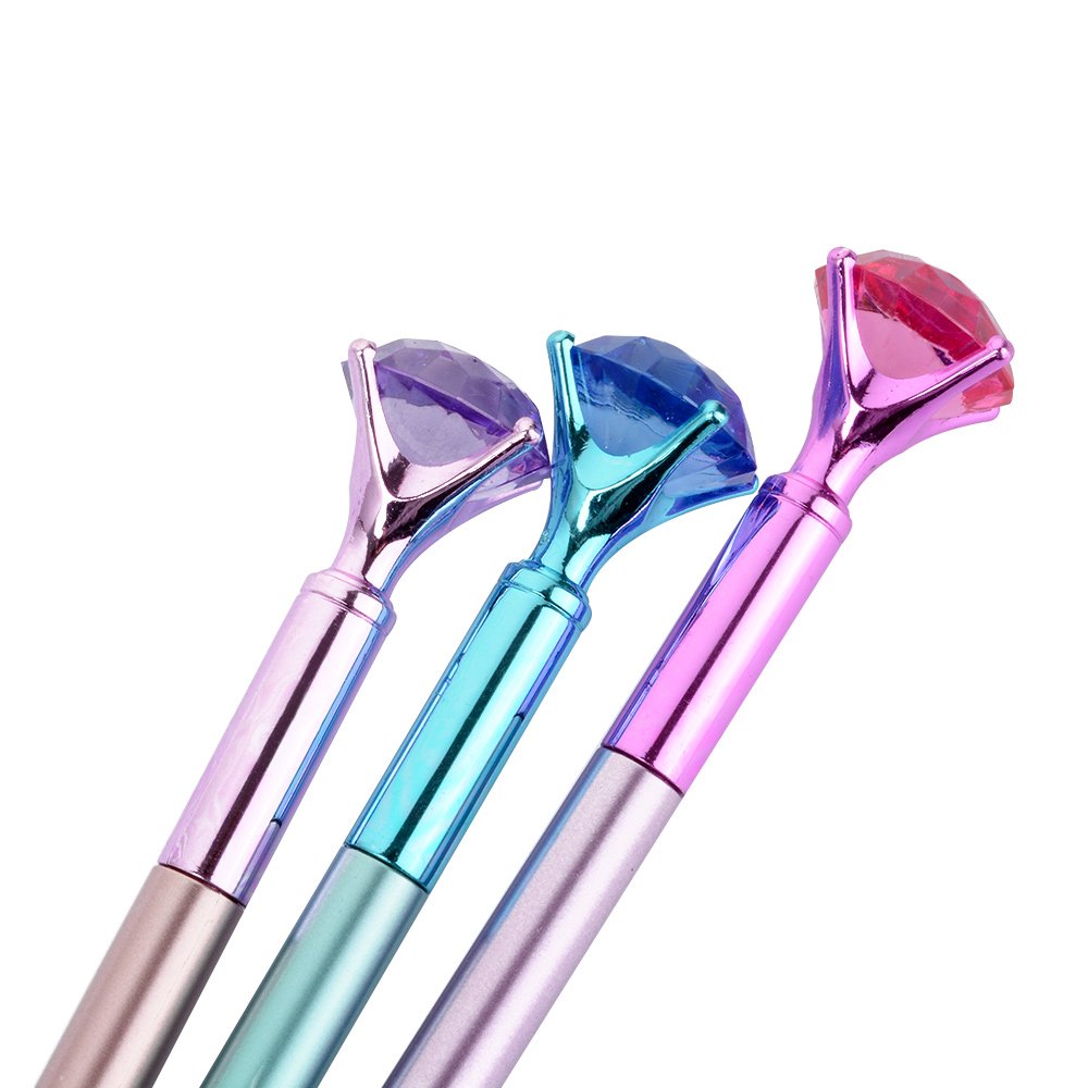 Set of 8 Kawaii Crystal Ballpoint Pens with Blue Ink