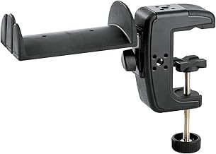 Black steel headphone stand with rubber support