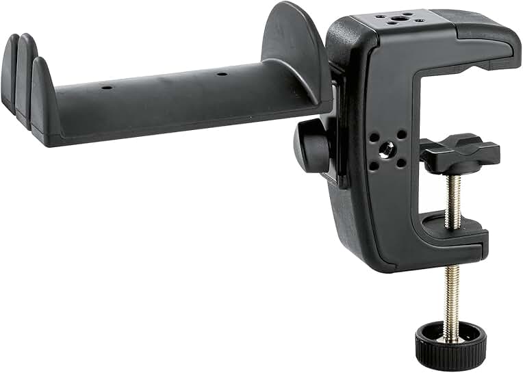 Black steel headphone stand with rubber support
