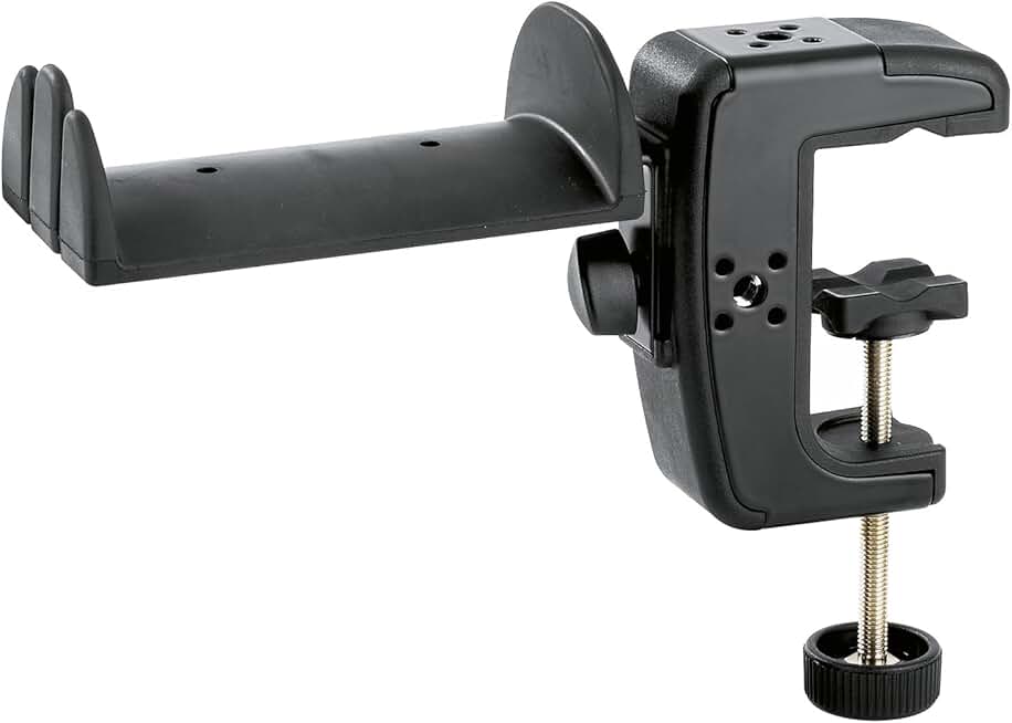 Black steel headphone stand with rubber support