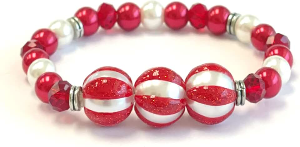 White Beaded Stretch Christmas Bracelet for Gift