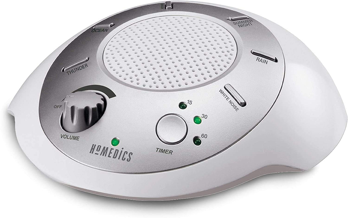SoundSleep White Noise Sound Machine, Silver, Small Travel Sound Machine with 6 Relaxing Nature Sounds, Portable Sound Therapy for Home, Office, Nursery, Auto-Off Timer, By