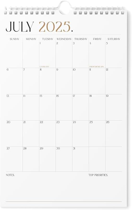 Vertical 2025-2026 Wall Calendar, 11x17 inch, July to December