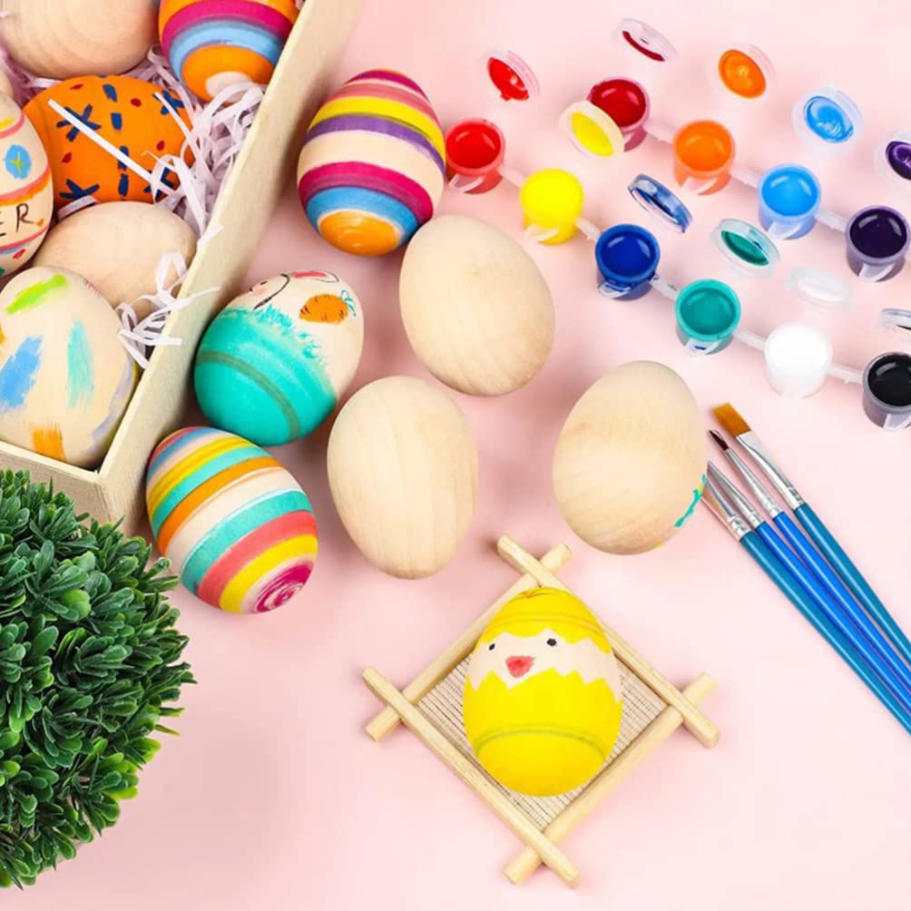 20pcs Unfinished Wooden Eggs for Painting and Decorating