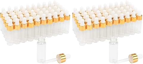 50 Pack of 5ml Clear Glass Dropper Bottles with White Caps