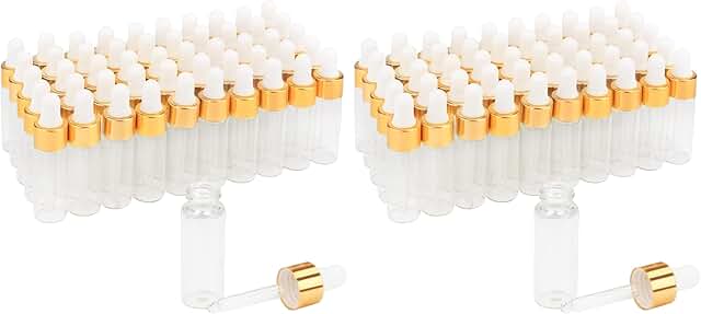 50 Pack of 5ml Clear Glass Dropper Bottles with White Caps