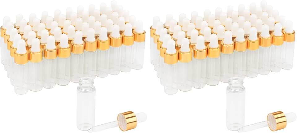 50 Pack of 5ml Clear Glass Dropper Bottles with White Caps