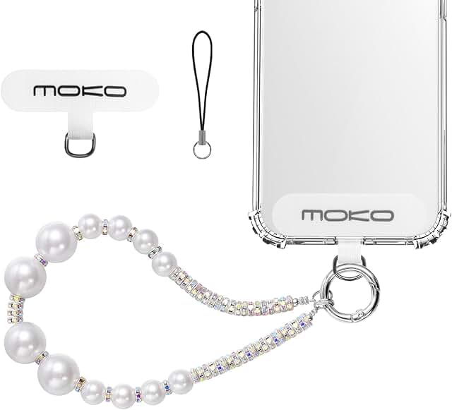 Pearl Beaded Phone Wrist Strap with Tether Tab