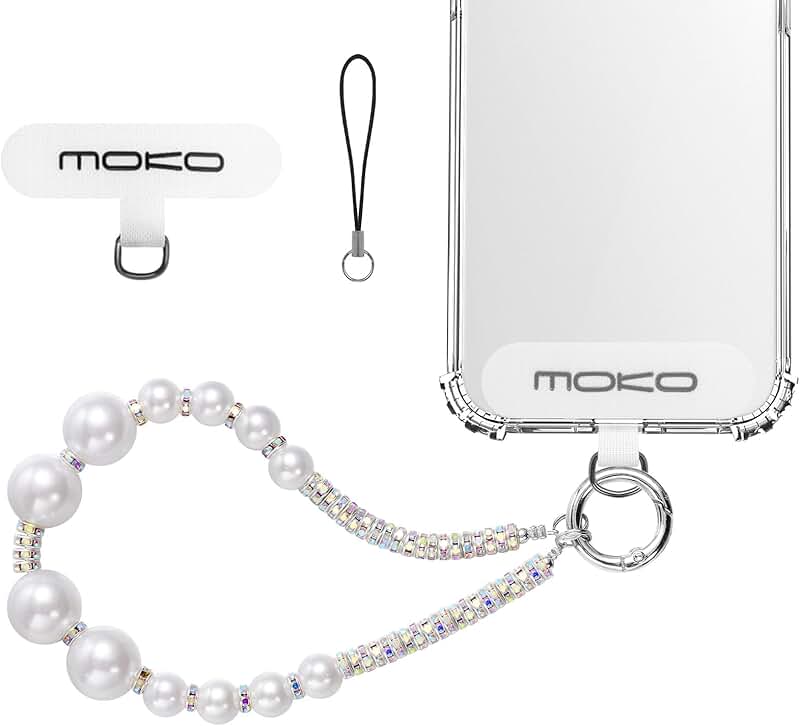 Pearl Beaded Phone Wrist Strap with Tether Tab