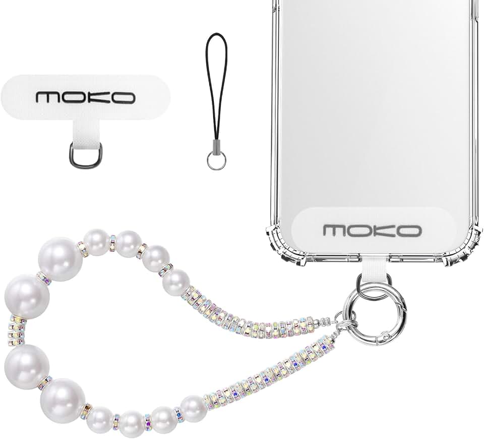 Pearl Beaded Phone Wrist Strap with Tether Tab