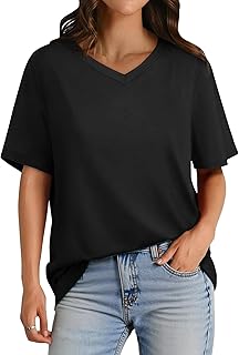 Women's V-Neck Loose Fit Short Sleeve T-Shirt for Summer Vacation