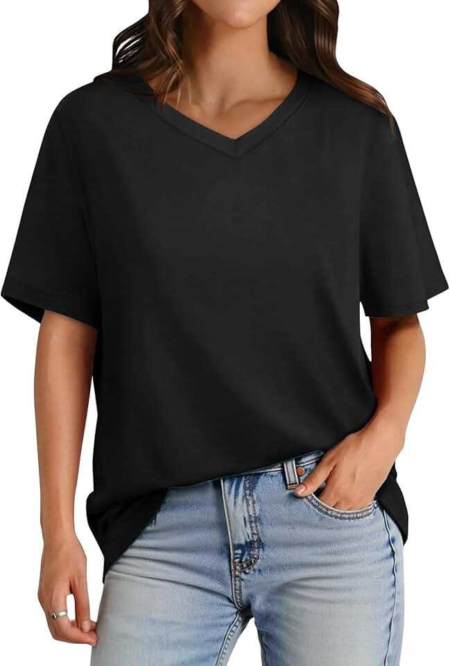 Women's V-Neck Loose Fit Short Sleeve T-Shirt for Summer Vacation