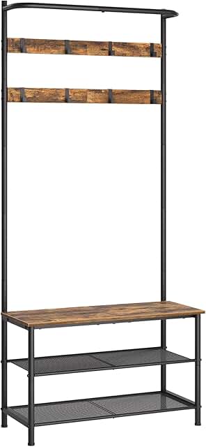 4-in-1 Entryway Hall Tree with Shoe Bench and Hooks