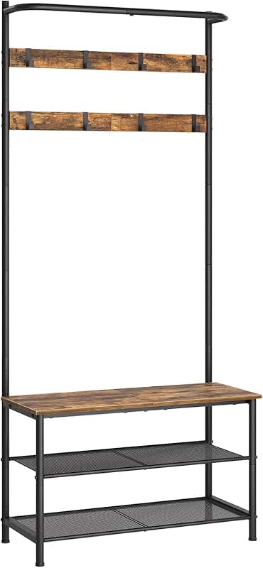 4-in-1 Entryway Hall Tree with Shoe Bench and Hooks