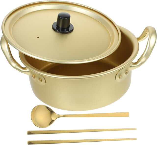 Aluminum Ramen Pot with Handles, Spoon, and Chopsticks