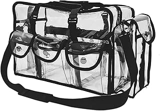 Clear travel makeup bag with 4 pockets and shoulder strap