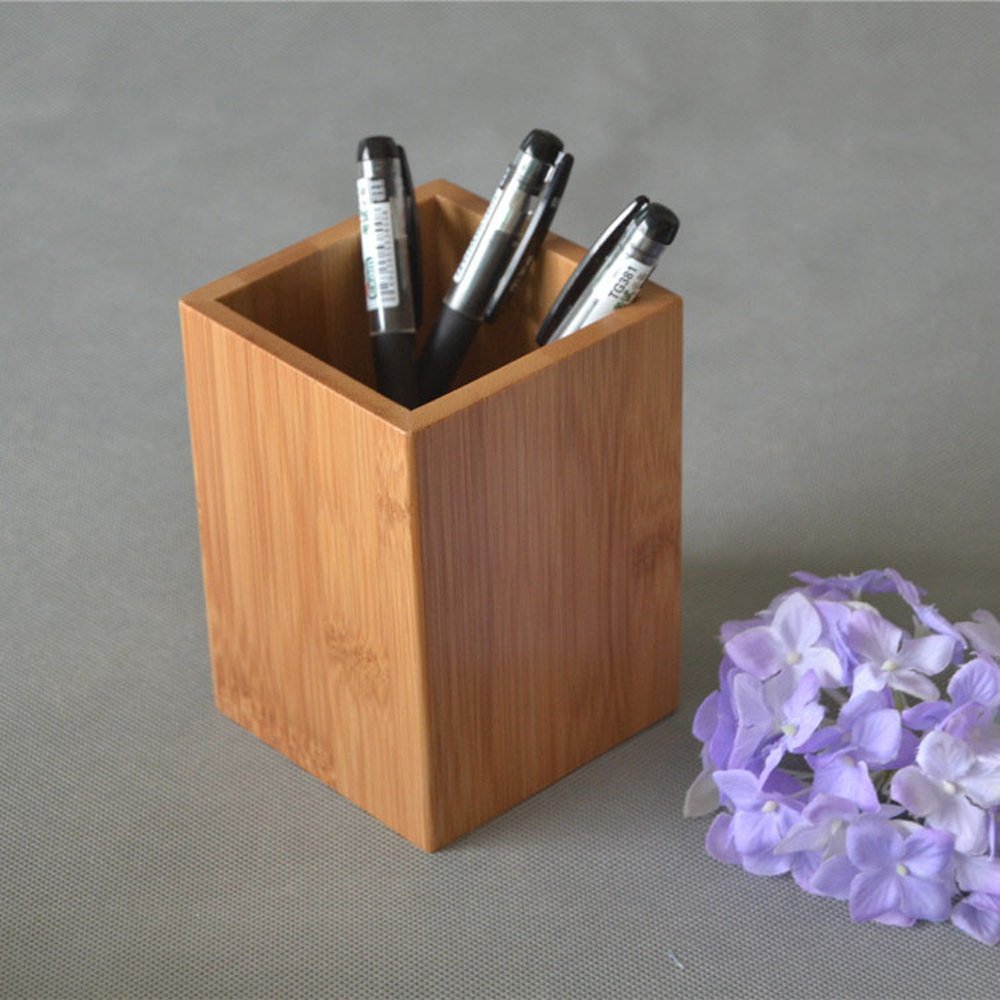 Bamboo Wood Desk Pen and Pencil Holder Organizer