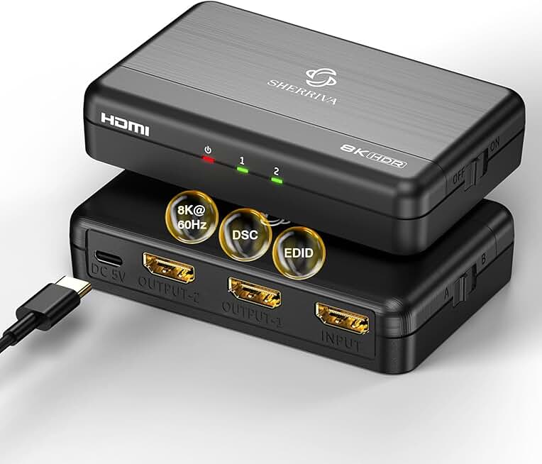 8K HDMI Splitter 1x2 with 8K@60Hz and 4K@240Hz