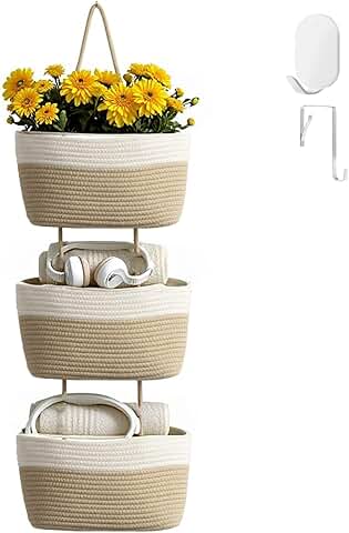 3-Tier Woven Cotton Wall-Mounted Storage Organizer Bag