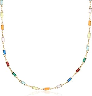 Gold Plated Multi Stone Crystal Baguette Necklace for Women