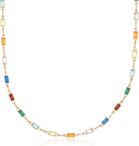 Gold Plated Multi Stone Crystal Baguette Necklace for Women