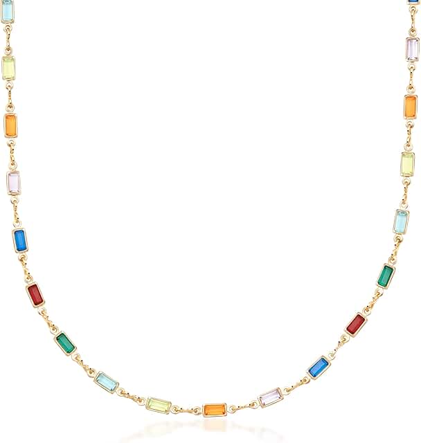Gold Plated Multi Stone Crystal Baguette Necklace for Women