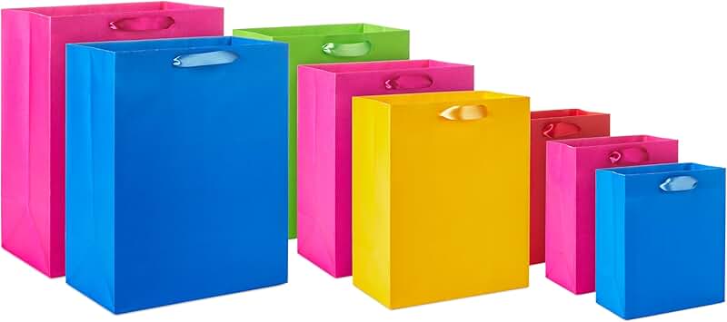 Assorted Gift Bags in Pink, Blue, Green, Yellow, Red