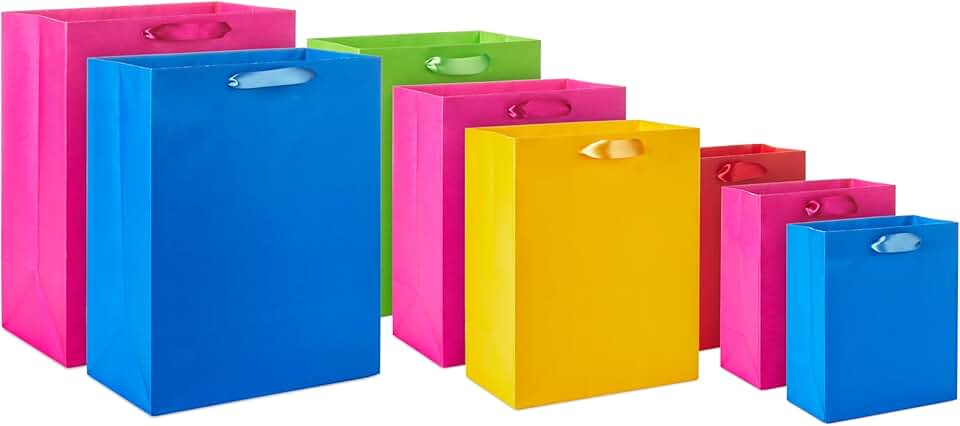 Assorted Gift Bags in Pink, Blue, Green, Yellow, Red