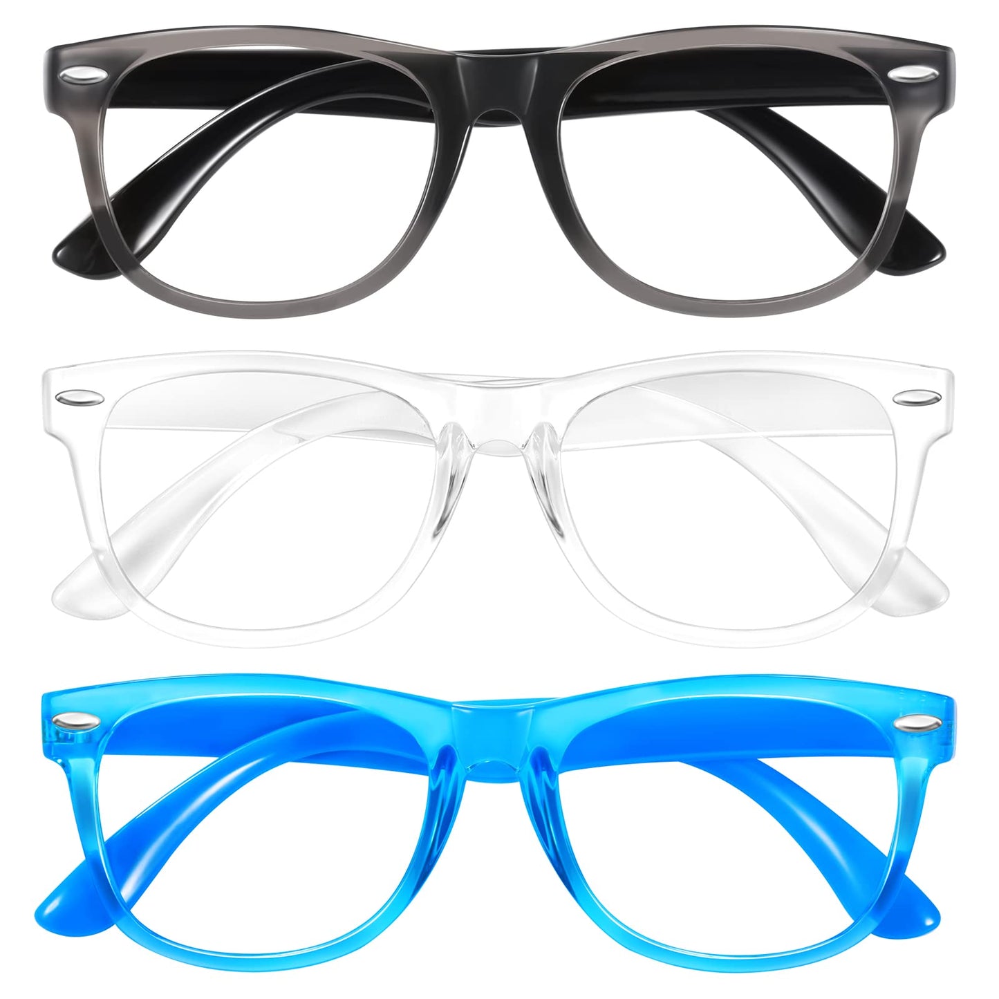 Blue Light Glasses for Kids 3 Pack Blue Light Blocking Glasses for Teen Boys Girls Age 3-10,Computer Screen Gaming TV Phone Glasses Anti Glare,UV & Eye Strain (Grey Black+Transparent+Blue)