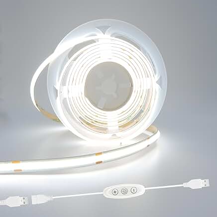 5V COB LED Strip Light, 6ft, Dimmable, Cool White