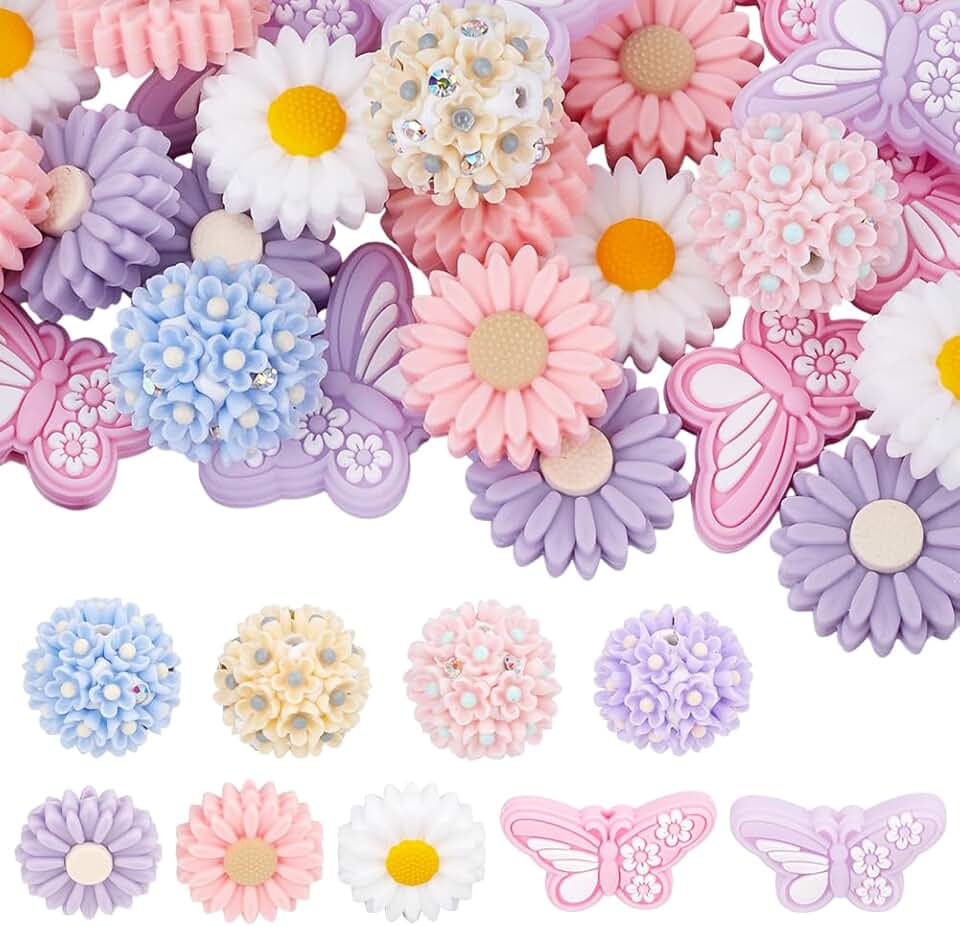 29-Piece Flower and Butterfly Silicone Beads for Jewelry Making