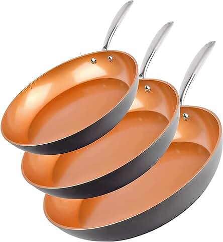 Three-piece ceramic frying pan set with nonstick coating