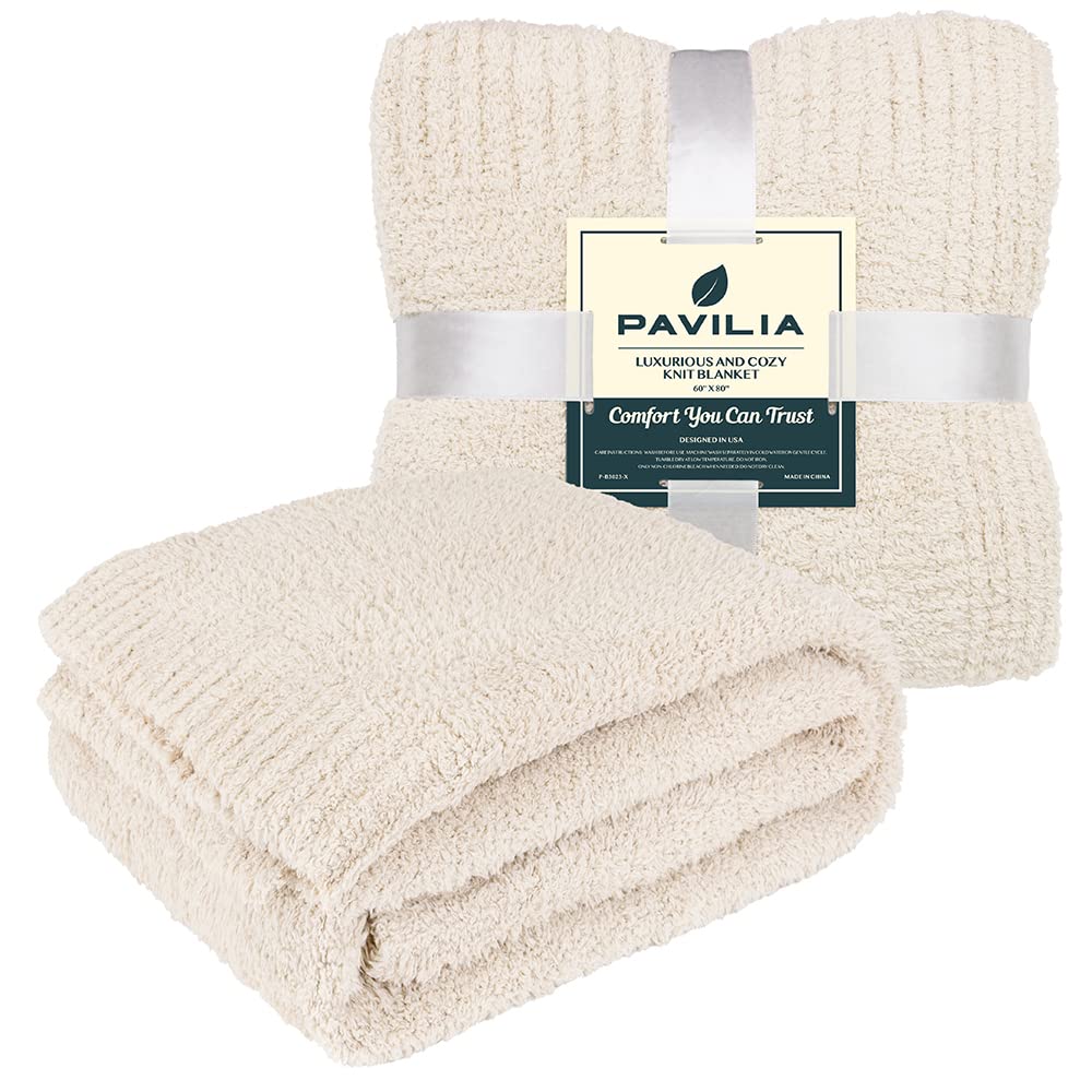 Plush Throw Blanket, Fluffy Textured Fleece Throw, Super Soft Cozy Microfiber Blanket for Sofa Couch Bed Cream Beige, 60x80 inches)