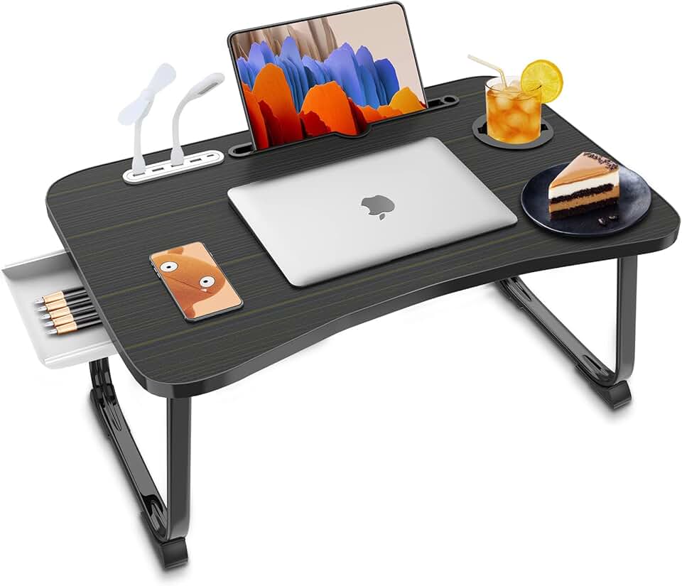 Portable Foldable Laptop Bed Desk with USB Port and Storage