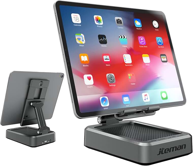 Adjustable Wireless Bluetooth Speaker and Tablet Stand